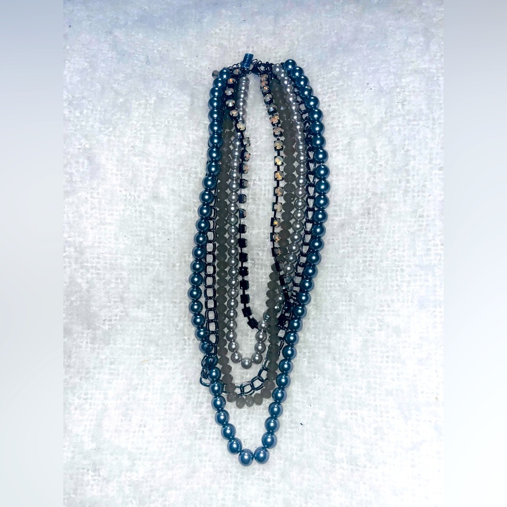 THE LIMITED blue and gray pearl necklace opal colored stones in a black setting